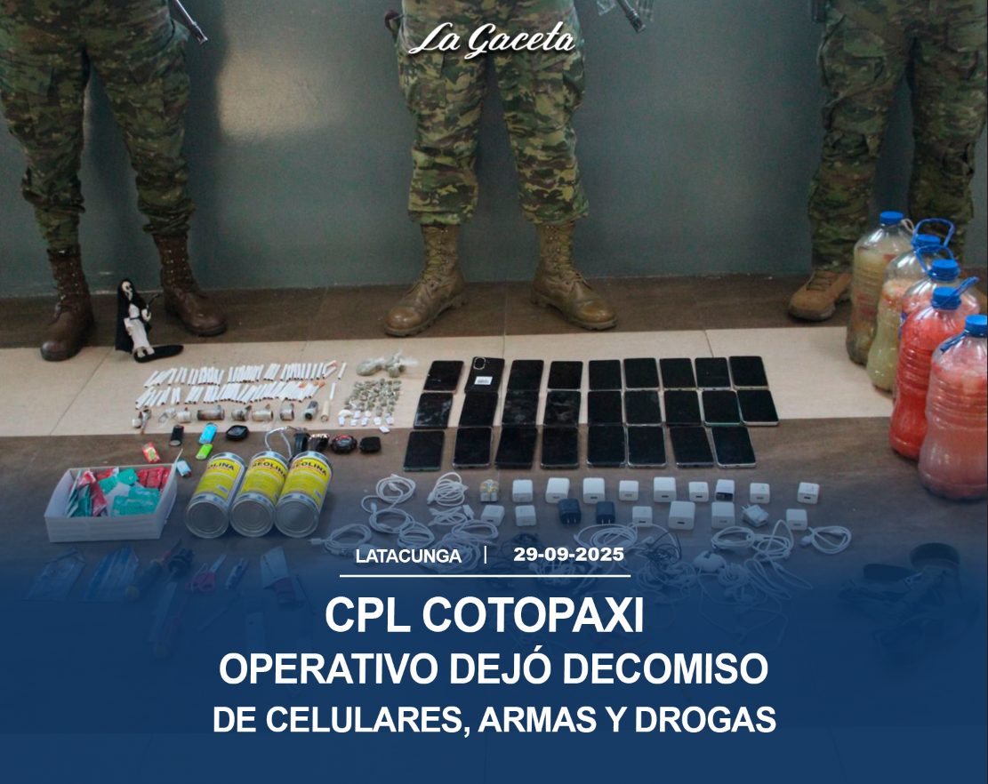 Operativo en CPL Cotopaxi dejó decomiso de celulares, armas y drogas