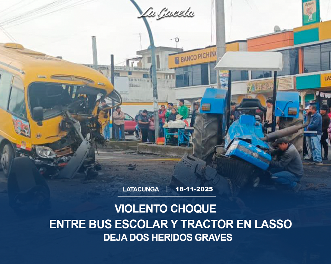 Violento choque entre bus escolar y tractor en Lasso deja dos heridos graves
