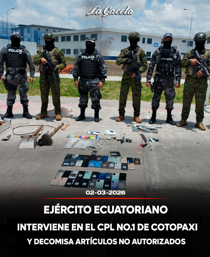 Ejército Ecuatoriano interviene el CPL No. 1 de Cotopaxi y decomisa artículos no autorizados