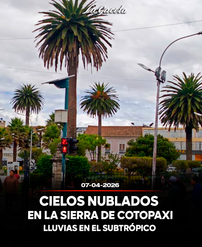 Cielos nublados  en la Sierra de Cotopaxi y lluvias en el subtrópico