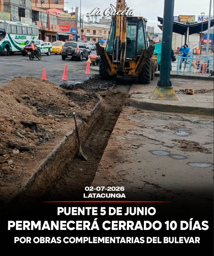 Puente 5 de Junio permanecerá cerrado 10 días por obras complementarias del bulevar