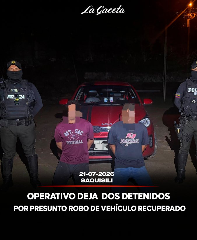 Operativo deja dos aprehendidos por presunto robo y vehículo recuperado