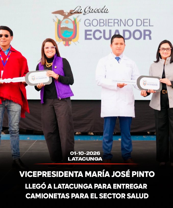 Vicepresidenta María José Pinto llegó a Latacunga para entregar camionetas para el sector salud