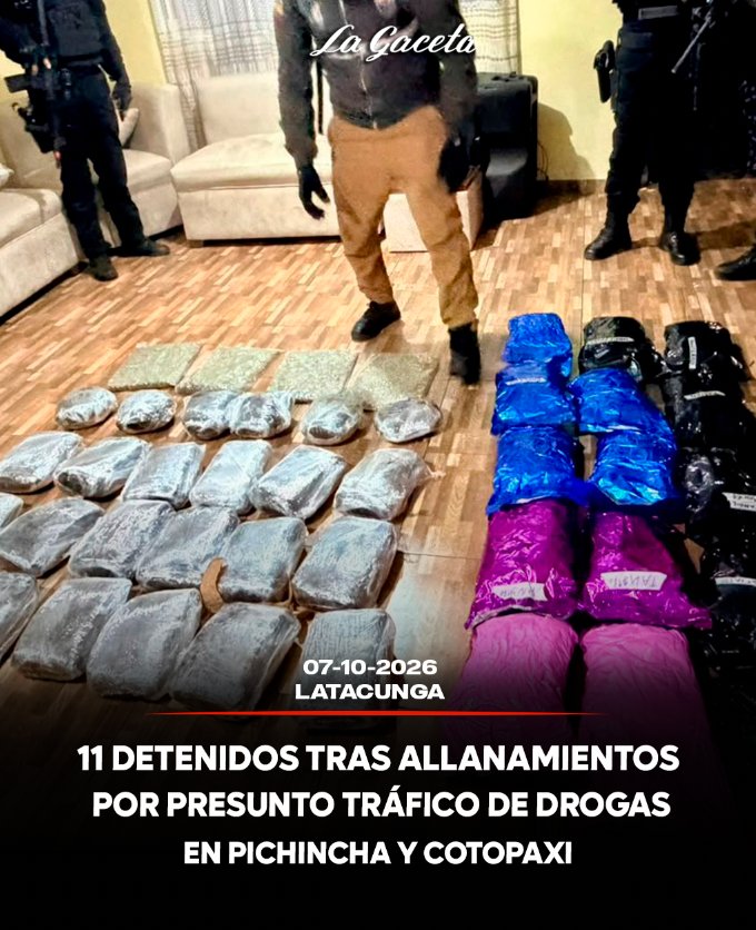 11 detenidos tras 15 allanamientos por presunto tráfico de drogas en Pichincha y Cotopaxi